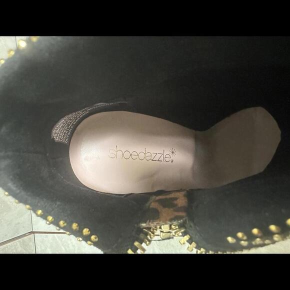 Leopard Print Ankle Boots with Studded Cuff - Picture 4 of 4